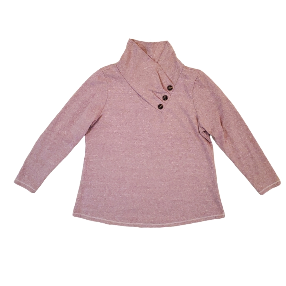 Soft Surroundings‎ Lilac Brinley Pleated Cowl Neck Three Button Basic Top PL